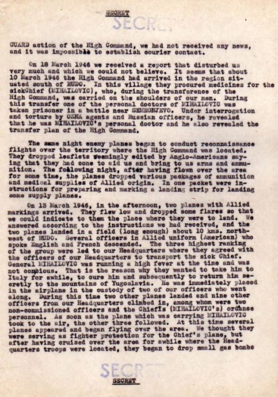 Пронађен документ америчке обавештајне службе о томе како је заробљен Дража